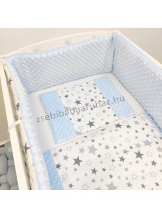   LUXURY 3 részes babaágynemű garnitúra - takaró+párna+rácsvédő - "Magic Stars" Pastel Blue