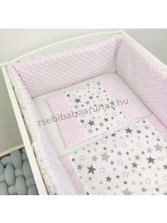   LUXURY 3 részes babaágynemű garnitúra - takaró+párna+rácsvédő - "Magic Stars" Pastel Rose