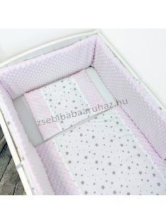   LUXURY 3 részes babaágynemű garnitúra - takaró+párna+rácsvédő - "Tiny Stars" Pastel Rose