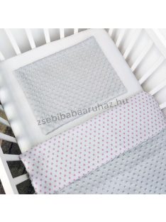   LUXURY 2 részes babaágynemű garnitúra - takaró + párna - Minky szürke - fehér alapon rózsaszín csillagos