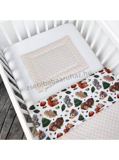 Harmony Baby 2 részes babaágynemű garnitúra - takaró + párna - Mogyoró - mókus-nyuszi-süni