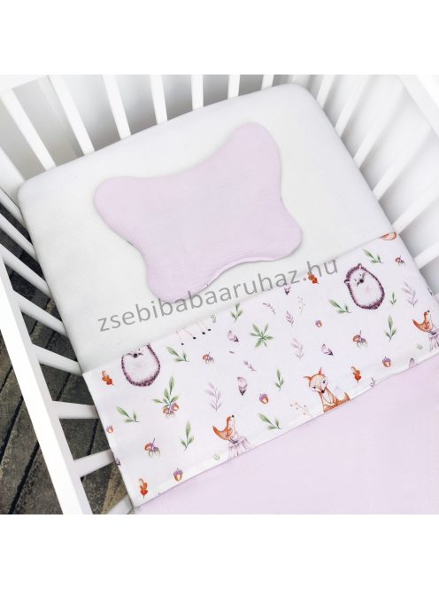 Deluxe Baby muszlin-pamut kétoldalas babatakaró párnával - világos rózsaszín - őzike és barátai