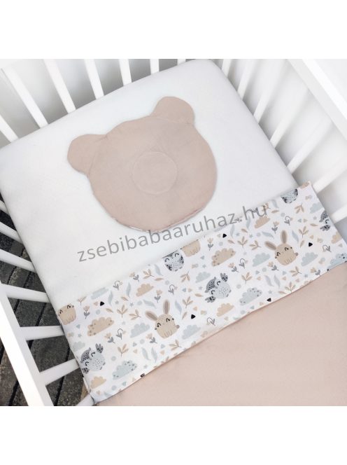 Deluxe Baby muszlin-pamut kétoldalas babatakaró párnával - mogyoró - nyuszi és bagoly