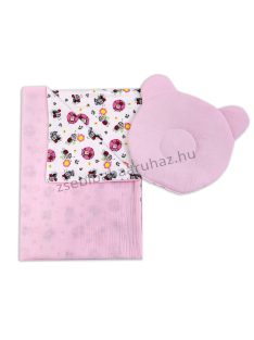   Deluxe Baby muszlin-pamut kétoldalas babatakaró párnával - rózsaszín - katicák