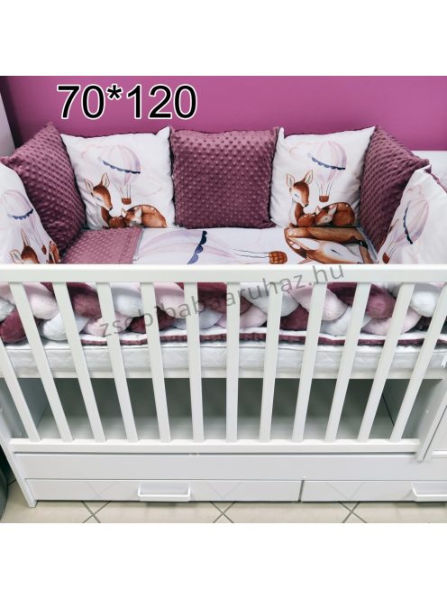 Deluxe Baby óriás mintás babaágynemű garnitúra - 10 részes + ajándék fonott rácsvédő - Világos rózsaszín - Mosómedvelány és barátai