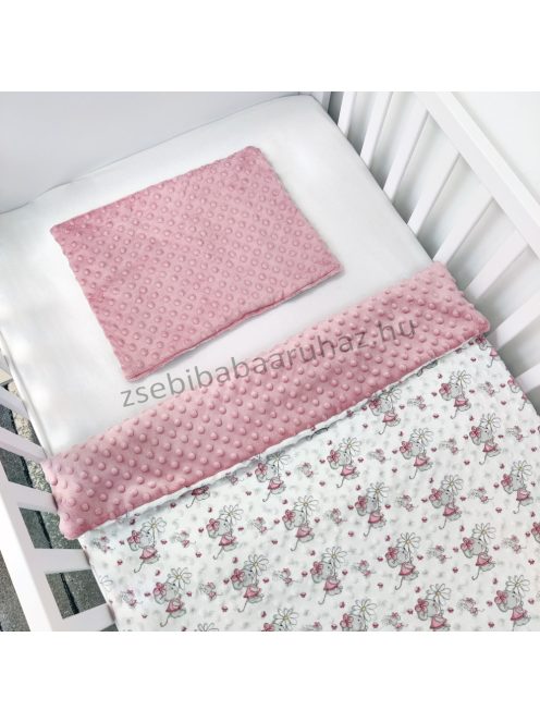 Deluxe Baby 10 részes mintás Minky babaágynemű garnitúra - Egérkék virágokkal