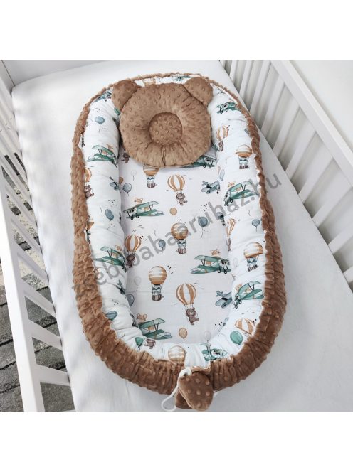 Deluxe Baby többfunkciós babafészek macipárnával - Minky csoki - repcsis rókák