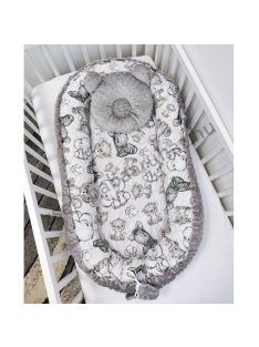  Deluxe Baby többfunkciós babafészek macipárnával - Minky grafitszürke - bébi szafari