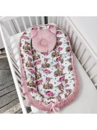 Deluxe Baby többfunkciós babafészek macipárnával - Minky mályvarózsa - őzikék virágokkal