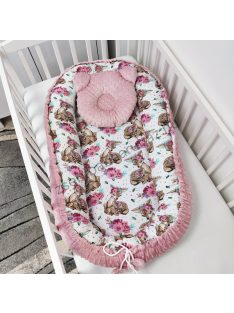   Deluxe Baby többfunkciós babafészek macipárnával - Minky mályvarózsa - őzikék virágokkal