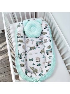   Deluxe Baby többfunkciós babafészek macipárnával - Minky menta - autós szafari