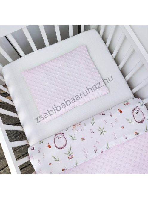 Deluxe Baby 2 részes babaágynemű garnitúra - takaró + párna - Világos rózsaszín - őzike és barátai