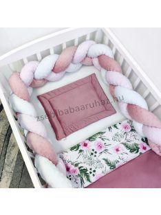   Harmony Baby 3 részes babaágynemű garnitúra - takaró + párna + fonott rácsvédő - Mályva bársony - rózsakert