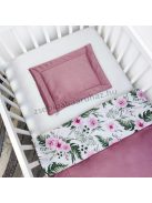 Harmony Baby 3 részes babaágynemű garnitúra - takaró + párna + fonott rácsvédő - Mályva bársony - rózsakert