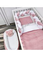 Deluxe Baby Minky babaágynemű garnitúra babafészekkel - 5 részes - mályvarózsa - fehér - világos rózsaszín