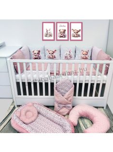   Deluxe Baby 14 részes babaágynemű garnitúra AJÁNDÉK 3 db faliképpel - mályvarózsa - nyuszi, maci, őzike, róka virágokkal