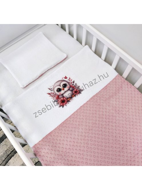 Deluxe Baby 10 részes babaágynemű garnitúra - mályvarózsa - bagoly-nyuszi-elefánt-zebra virágok között