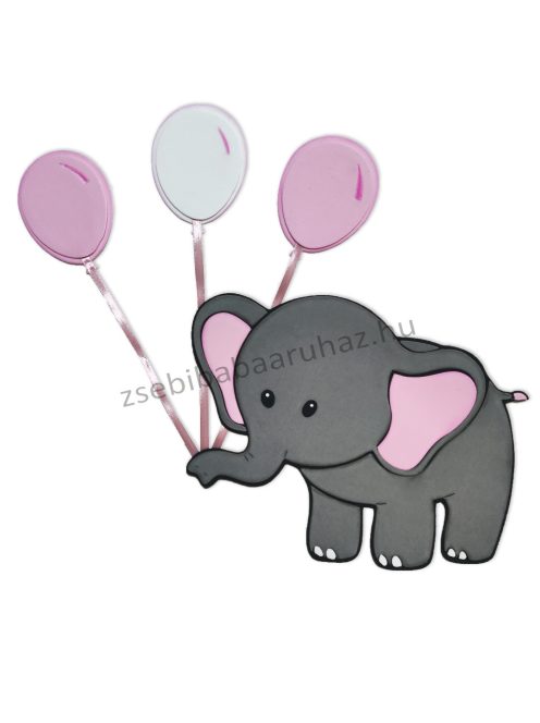 Habszivacs falidekoráció - Lufis elefánt - szürke-rózsaszín
