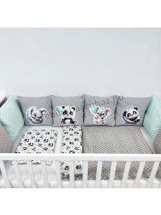   Deluxe Baby 10 részes babaágynemű garnitúra - grafitszürke - panda és koala menta lufikkal