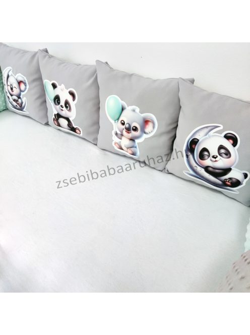 Deluxe Baby 10 részes babaágynemű garnitúra - grafitszürke - panda és koala menta lufikkal