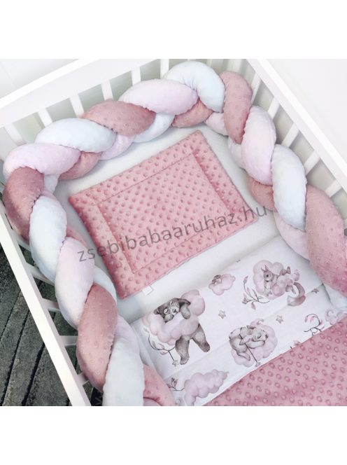 Harmony Baby 3 részes babaágynemű garnitúra - takaró + párna + fonott rácsvédő - Mályvarózsa - Mackó és barátai a felhők között 