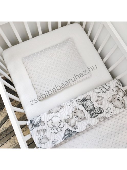 Deluxe Baby babaágynemű garnitúra babafészekkel, koronapárnás rácsvédővel - fehér - szürke - bébi szafari