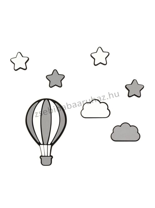 Habszivacs falidekoráció - Csillagok hőlégballonnal szett 7 db-os - fekete-szürke-fehér