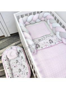   Deluxe Baby babaágynemű garnitúra babafészekkel - 5 részes - világos rózsaszín - nyuszikák és macikák