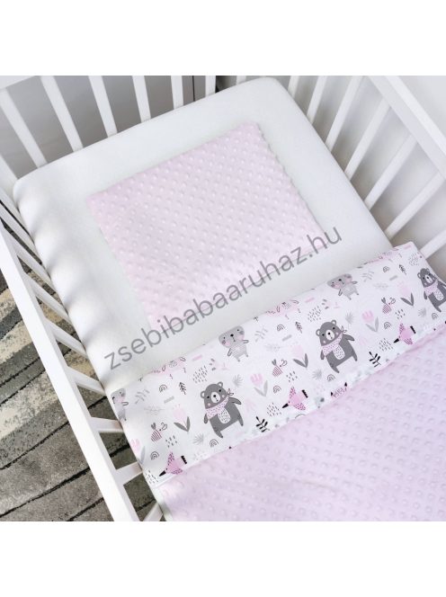 Deluxe Baby babaágynemű garnitúra babafészekkel - 5 részes - világos rózsaszín - nyuszikák és macikák