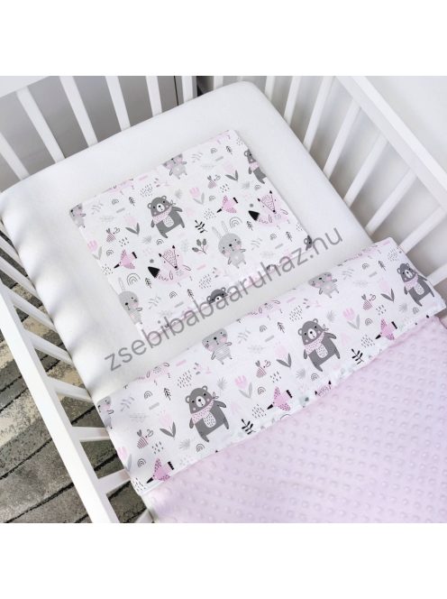 Deluxe Baby babaágynemű garnitúra babafészekkel - 5 részes - világos rózsaszín - nyuszikák és macikák