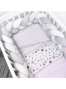    3 részes babaágynemű garnitúra - takaró + párna + fonott rácsvédő - "Magic Stars" Pastel Rose