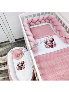   Deluxe Baby babaágynemű garnitúra babafészekkel - 5 részes - Mályvarózsa - macilány léggömbbel II.