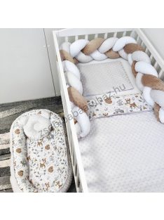   Deluxe Baby babaágynemű garnitúra babafészekkel - 5 részes - szürke - őzike és mosómedve