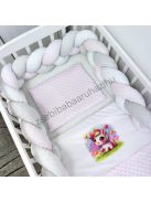 Deluxe Baby 3 részes babaágynemű garnitúra - takaró + párna + fonott rácsvédő - világos rózsaszín - unikornis csillagokkal I.