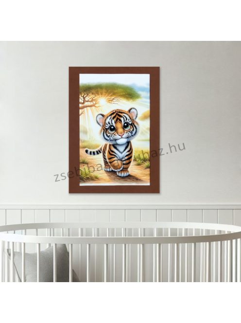 Babaszoba falikép dekoráció - tigris a tisztáson, barna