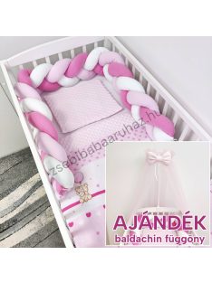   Sweet Baby babaágynemű garnitúra AJÁNDÉK baldachin függönnyel - rózsaszín léggömbös macik