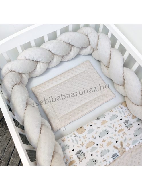 Harmony Baby 3 részes babaágynemű garnitúra - takaró + párna + fonott rácsvédő - Mogyoró - Nyuszi és bagoly II.