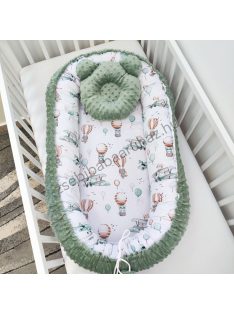   Deluxe Baby többfunkciós babafészek macipárnával - Minky sötét zsályazöld - repcsis rókák