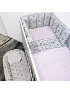 Deluxe Baby babaágynemű garnitúra babafészekkel, Softy párnás rácsvédővel - 5 részes - Minky világos rózsaszín - unikornis szivárványon