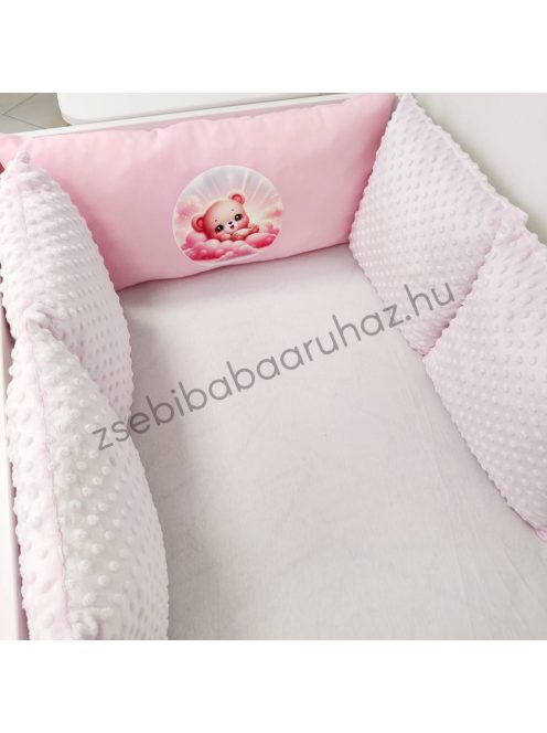 Deluxe Baby 7 részes babaágynemű garnitúra - világos rózsaszín - felhőn alvó macikák