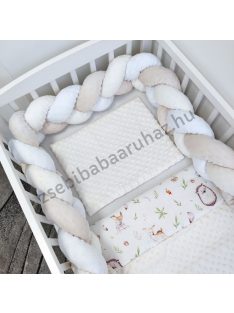   Deluxe Baby 3 részes babaágynemű garnitúra - takaró + párna + fonott rácsvédő - vanília - őzike és barátai