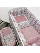  Deluxe Baby babaágynemű garnitúra babafészekkel, rácsvédővel - 6 részes - Minky mályvarózsa - egérkék