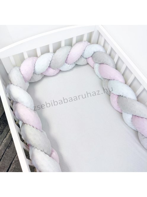3 részes babaágynemű garnitúra - takaró + párna + fonott rácsvédő - Nyuszikák és macikák - Pastel Rose 