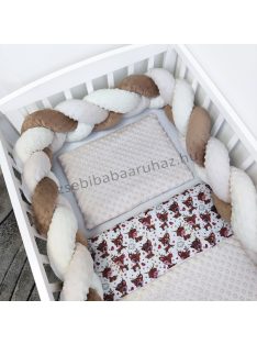    Deluxe Baby 3 részes babaágynemű garnitúra - takaró + párna + fonott rácsvédő - Minky mogyoró - barna őzikék