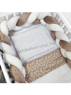    3 részes babaágynemű garnitúra - takaró + párna + fonott rácsvédő - Vanília - csoki virágocskák