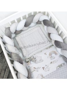   Harmony Baby 3 részes babaágynemű garnitúra - takaró + párna + fonott rácsvédő - Szürke - elefántok szivárványon
