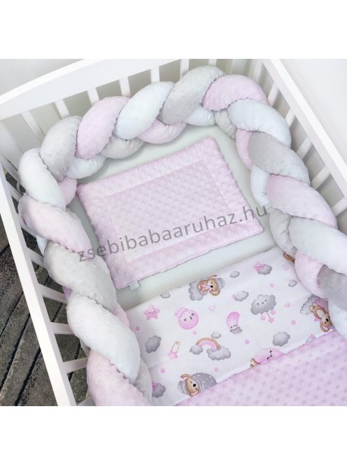 Harmony Baby 3 részes babaágynemű garnitúra - takaró + párna + fonott rácsvédő - Világos rózsaszín - koalák