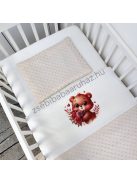 Deluxe Baby 3 részes babaágynemű garnitúra - takaró + párna + fonott rácsvédő - mogyoró - maci rózsákkal