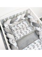 3 részes Minky babaágynemű garnitúra - takaró + párna + fonott rácsvédő - grafitszürke - zebrák lufikkal