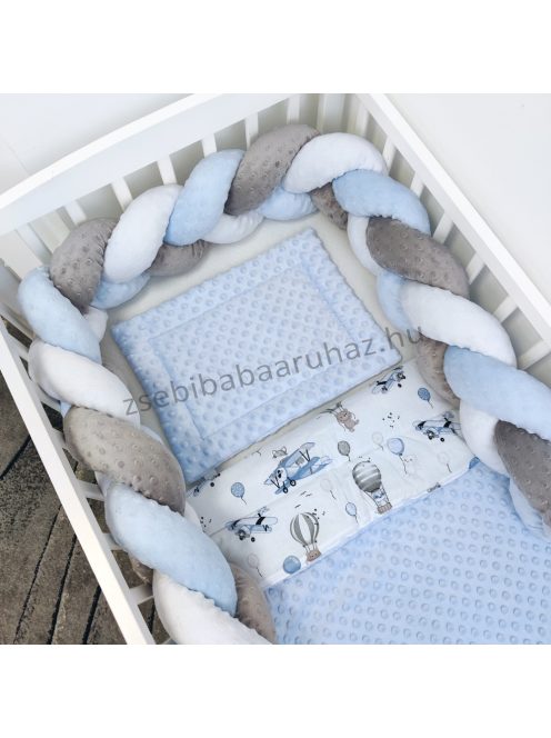 Harmony Baby 3 részes babaágynemű garnitúra - takaró + párna + fonott rácsvédő - Világoskék - repcsis rókák II. 